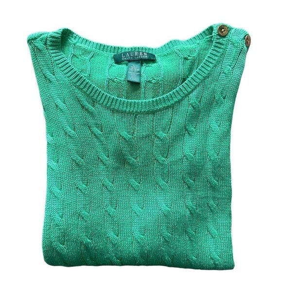 Lauren Ralph Lauren Green Cable Knit Sweater - Size L - Picture 6 of 7